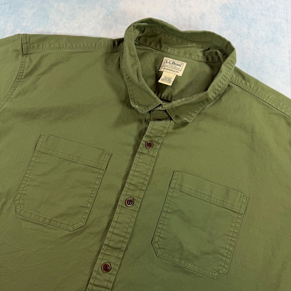 LL Bean Button Down Shirt Mens XXXL Green Excellent Short Sleeve Stretch 516107